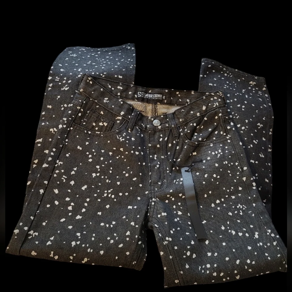 NWT Sacred Crown size 12 slim Black Premium black with Grey splatter paint